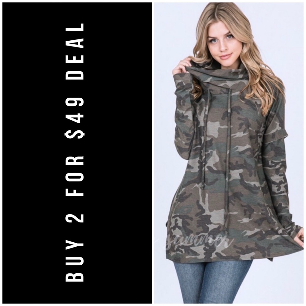 ❄️OLIVE CAMO LOOSE TURTLENECK TOP